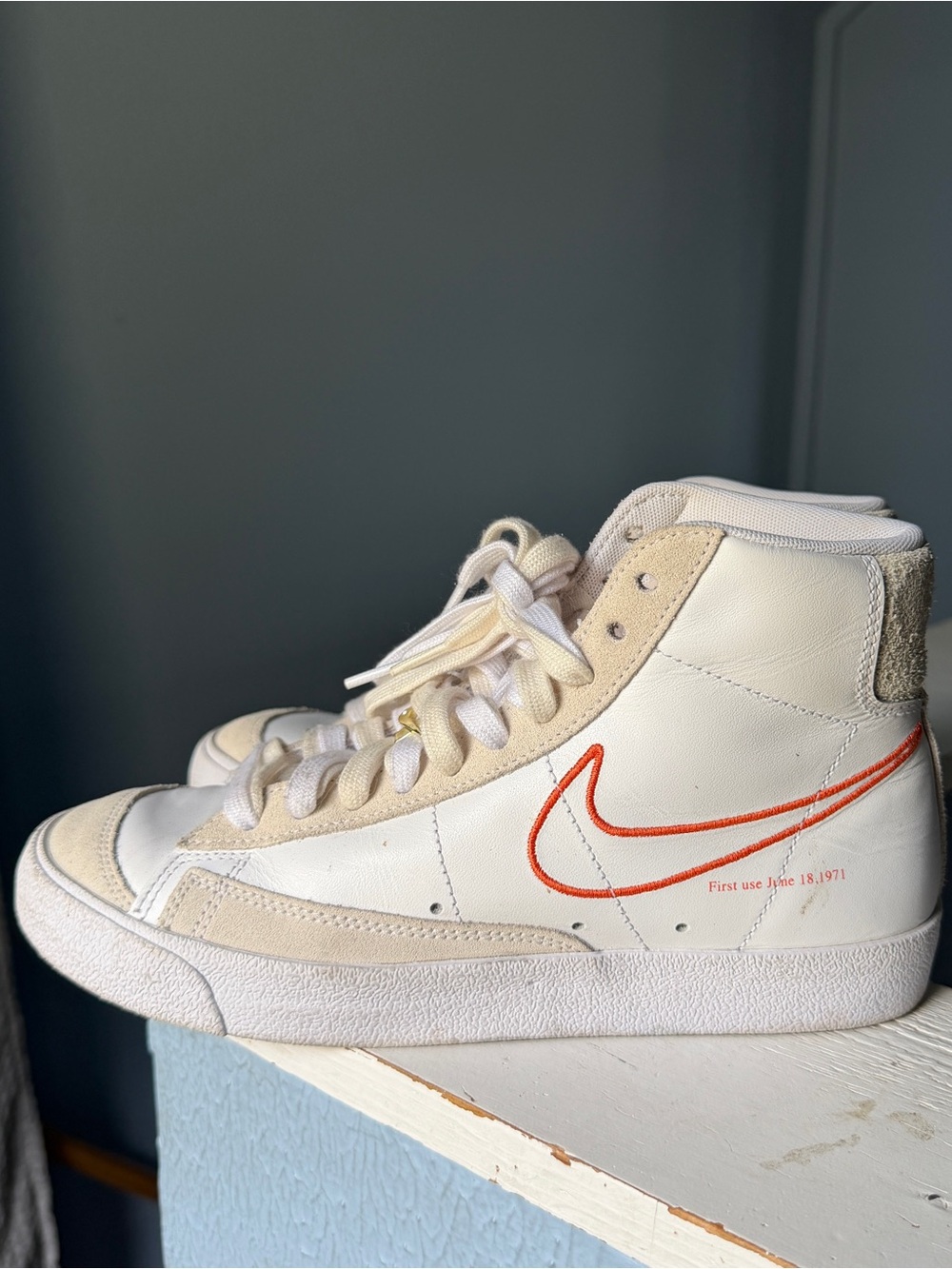 Nike Blazer Mid White with Orange Swoosh and Cream Accents
